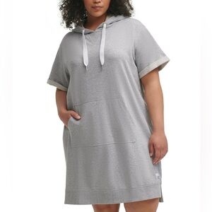 Calvin Klein CK Women's Gray Hooded Sweatshirt Dress Size L Large Casual Sport